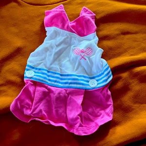 Pink, white, and blue doggie tennis dress.